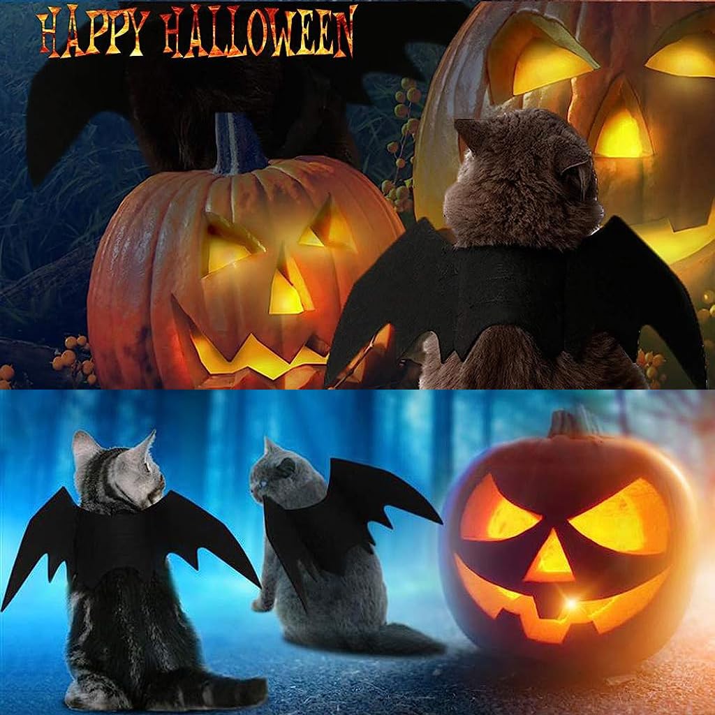 Qpets Bat Wing Costume for Cat Puppy Cat Clothes Bat Wing Collar for Halloween Cat Costume Adjustable Hoop and Loop Closure Halloween Party Favor Dress Up for Cat Puppy(Size: S) Qpets Bat Wing Costume for Cat Puppy Cat Clothes Bat Wing Collar for Halloween Cat Costume Adjustable Hoop and Loop Closure Halloween Party Favor Dress Up for Cat Puppy(Size: S)